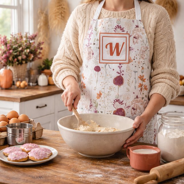 Modern Burgundy Wildflowers | Elegant Boho Floral  Apron (Creator Uploaded)