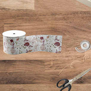 Modern Burgundy Wildflowers   Elegant Boho Floral  Grosgrain Ribbon