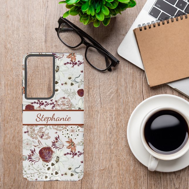 Modern Burgundy Wildflowers | Elegant Boho Floral  Samsung Galaxy S21 Ultra Case (Creator Uploaded)
