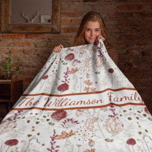 Modern Burgundy Wildflowers Elegant Boho Floral Sherpa Blanket