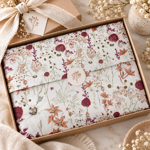 Modern Burgundy Wildflowers   Elegant Boho Floral  Tissue Paper