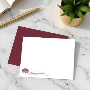 Modern Burgundy Willow Tree Logo Personalized Card