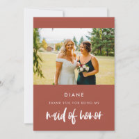 Modern burnt brick Maid of honour thank you card