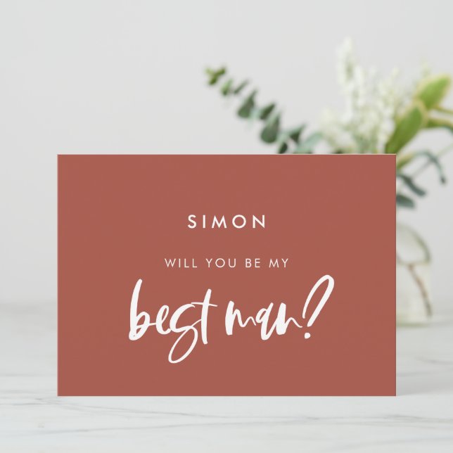Modern burnt brick Will you be my best man card (Standing Front)