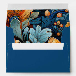 Modern Burnt Orange and Blue Floral  Envelope