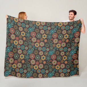 Modern burnt orange and teal floral pattern fleece blanket
