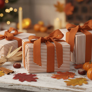 Modern Burnt Orange and White Stripes Pattern Wrapping Paper