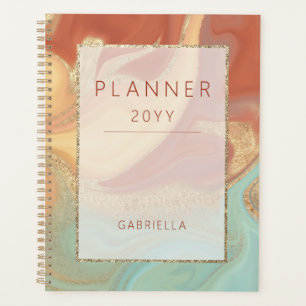 Modern Burnt Orange Cream Aqua & Gold Abstract Planner