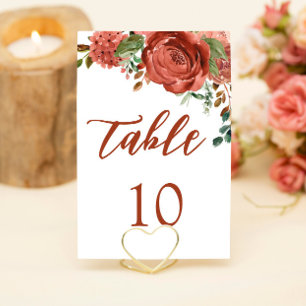 Modern Burnt Orange Floral Terracotta Wedding Table Number