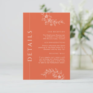 Modern Burnt Orange Floral Wedding Details Insert
