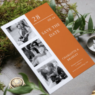 Modern Burnt Orange Four Photo Wedding Collage Save The Date