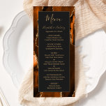 Modern Burnt Orange Gold Agate Dark Wedding Menu<br><div class="desc">This elegant,  modern wedding menu features a watercolor burnt orange agate background trimmed with gold faux glitter. The text appears in elegant gold coloured handwriting and copperplate fonts on a dark off-black rectangle. The agate design is repeated on the reverse.</div>