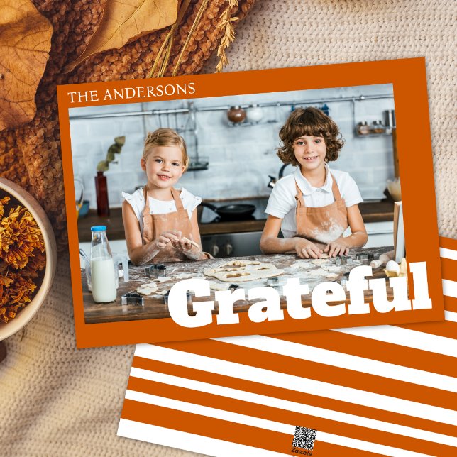 Modern Burnt Orange Grateful Photo Thanksgiving  Holiday Card (Creator Uploaded)