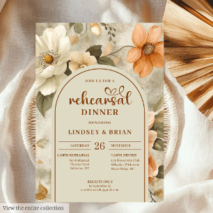 Modern Burnt Orange Ivory Sage Floral Rehearsal Invitation