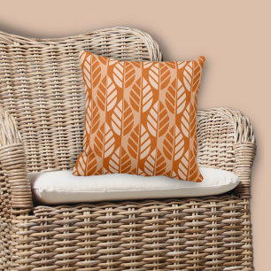 Modern Burnt-Orange Leaves Pattern Throw Pillow