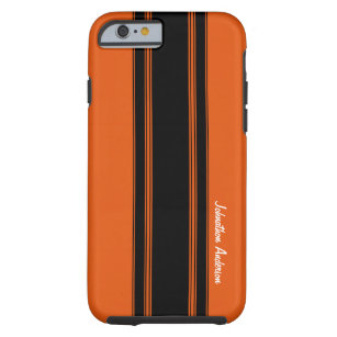 Modern Burnt Orange Racing Stripes With Name Tough iPhone 6 Case