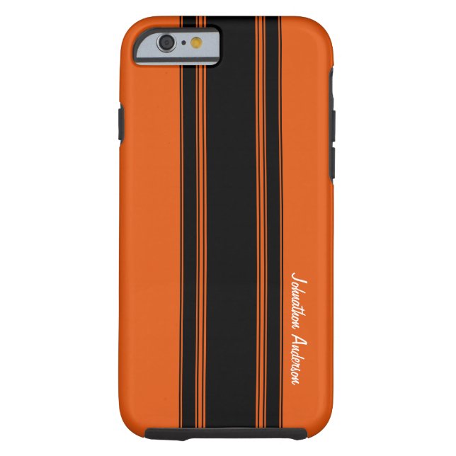 Modern Burnt Orange Racing Stripes With Name Case-Mate iPhone Case (Back)