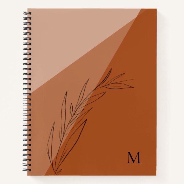 Modern Burnt Orange Terra Cotta Monogram Notebook (Front)