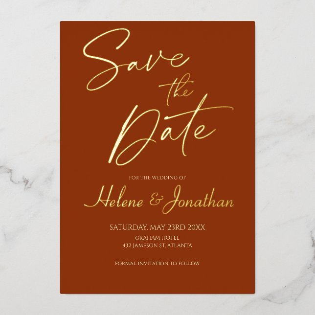 Modern Burnt Orange Terracotta Save The Date (Front)