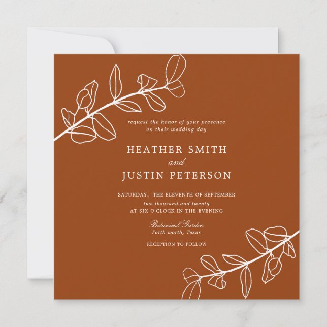 Modern Burnt Orange Terracotta Wedding Invitation (Front)