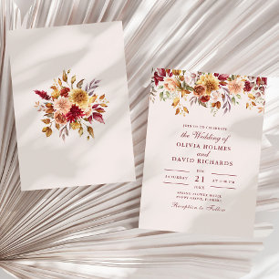 Modern Burnt Orange Terracotta Wildflowers Wedding Invitation