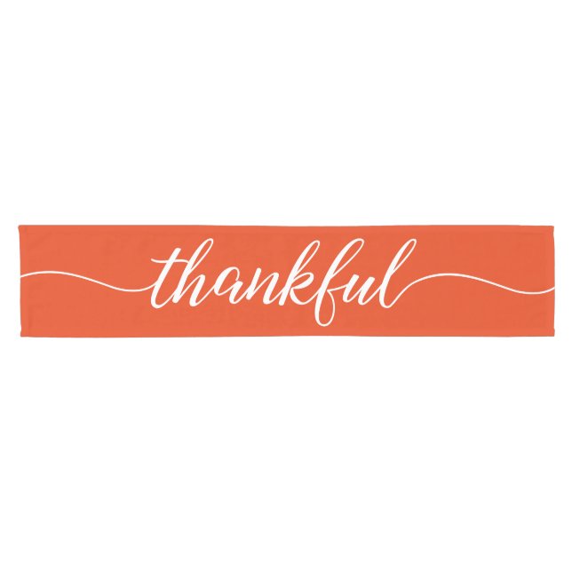 Modern burnt orange Thankful script Thanksgiving Short Table Runner (Horizontal)