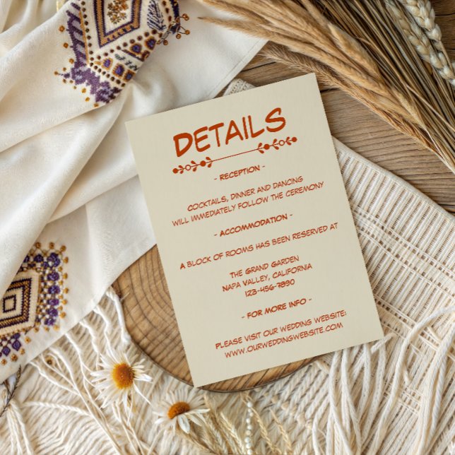 Modern Burnt Orange Wedding Details Enclosure Card (Creator Uploaded)