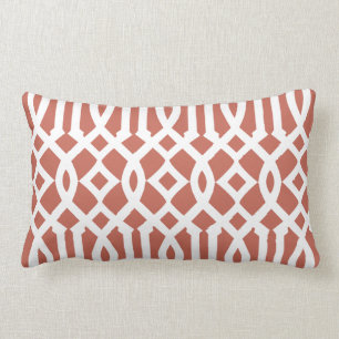Modern Burnt Sienna and White Trellis Pattern Lumbar Pillow