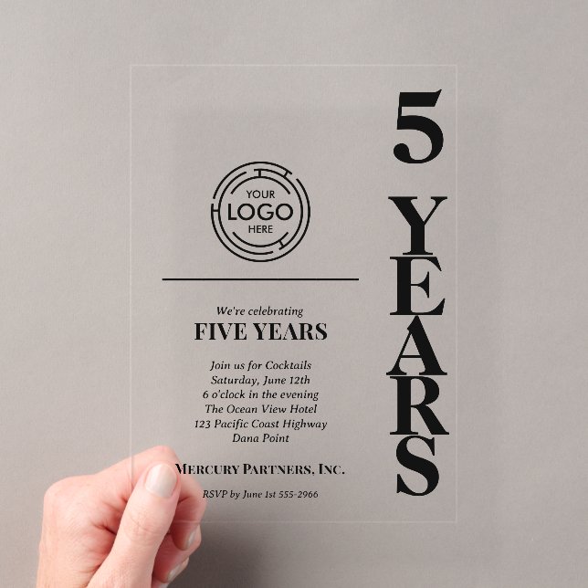 Modern Business 5 Year Anniversary Logo Acrylic Invitations (Insitu (Handheld))