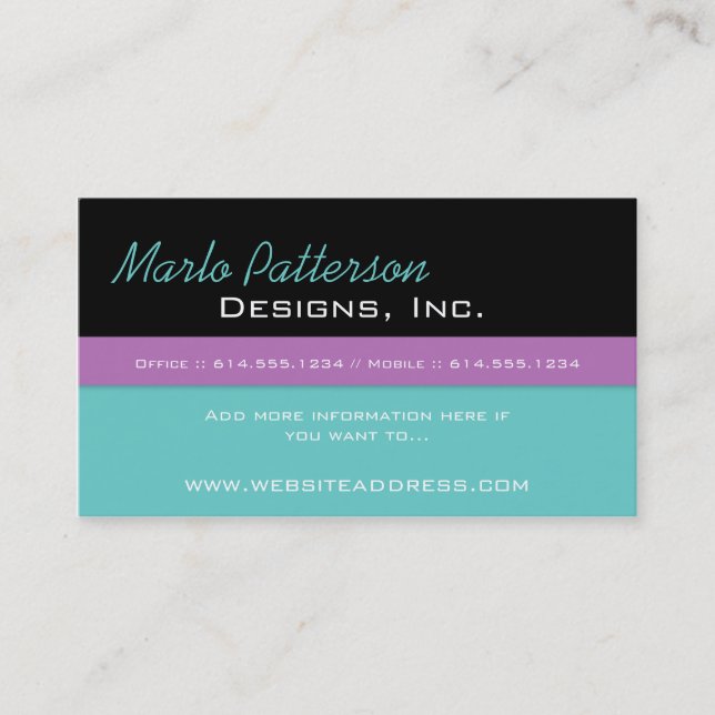 Modern Business Card :: Black, Turquoise & Purple (Front)