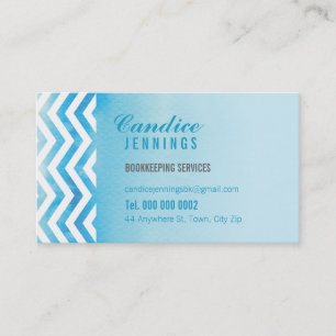 MODERN BUSINESS CARD : chevron watercolor blue