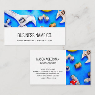 Modern Business Cards-Industrial White / Blue Card
