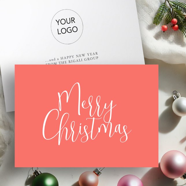 Modern Business Christmas Cards with Logo (Business Christmas cards with logo modern orange design)