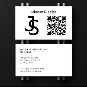 Modern Business Custom Monogram Logo and QR Code Card
