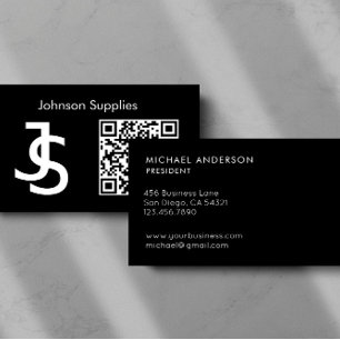 Modern Business Custom Monogram Logo and QR Code Card