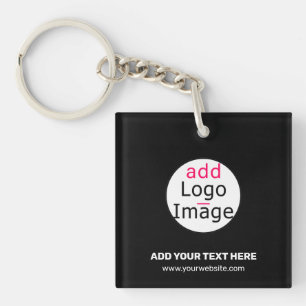 Modern Business Customizable Add Logo Black Keychain