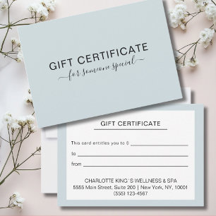 Modern Business Gift Certificate in Light Blue