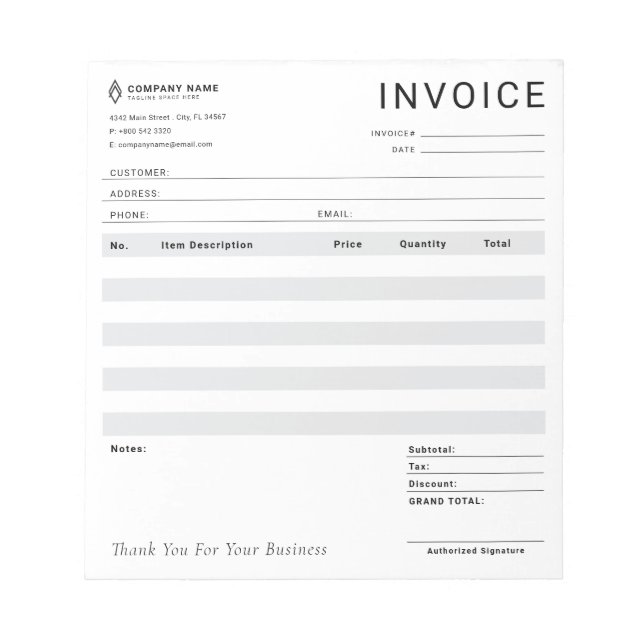 Modern Business Invoice Order Sales Receipt Notepad (Front)