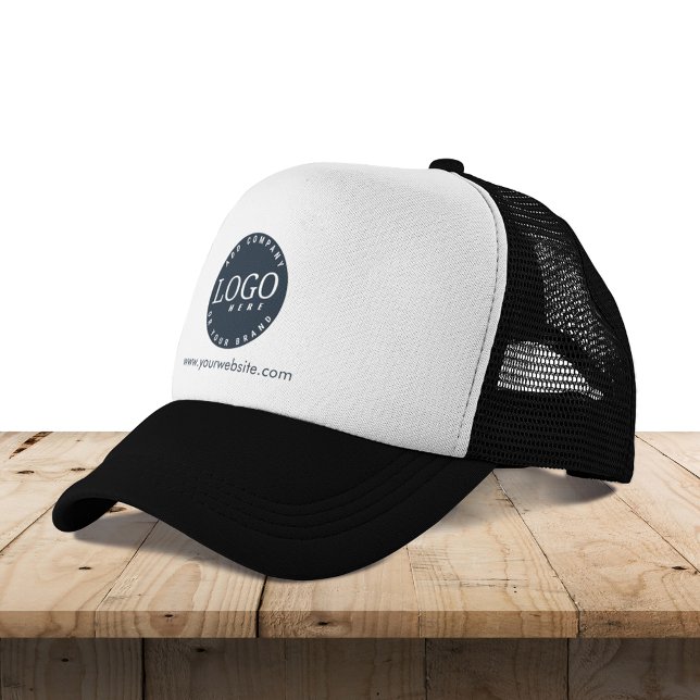 Modern Business Logo and Company Website Employees Trucker Hat (Business Logo Company Website Custom Black Trucker Hat)