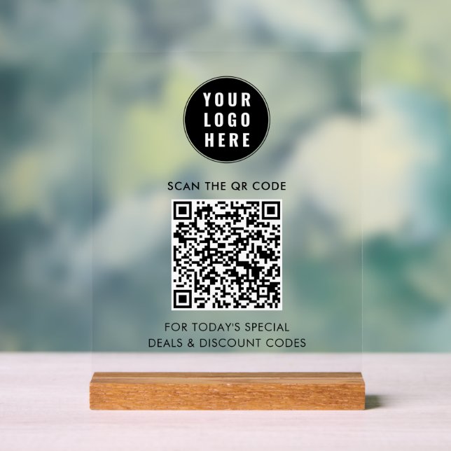 Modern Business Logo and QR Code Custom Acrylic Sign (Neutral)