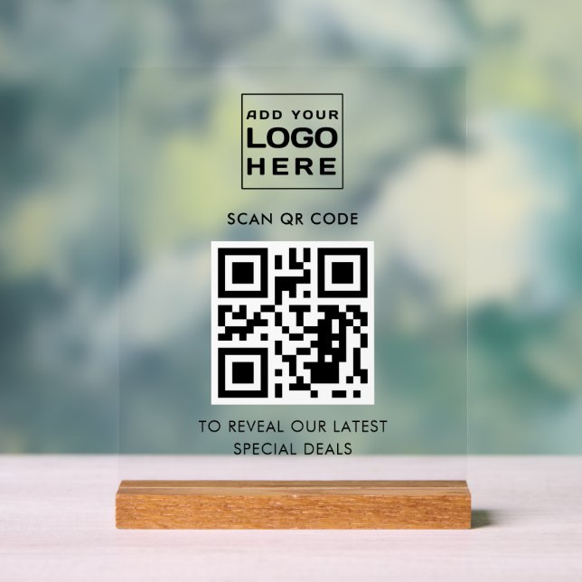 Modern Business Logo and QR Code Custom Acrylic Sign (Neutral)