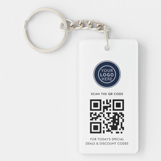 Modern Business Logo and QR Code Minimalist Keychain (Front)