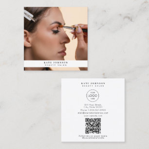 Modern Business Logo Beauty Hair Stylist Photo Square Business Card