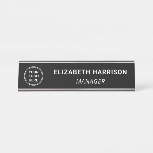 Modern Business Logo Black Desk Name Plate (Front)