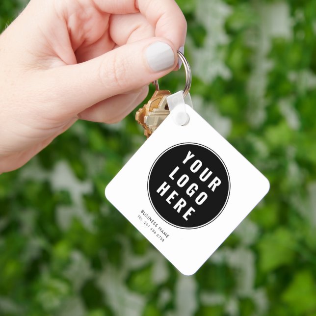 Modern Business Logo Black White Custom Giveaway Keychain (Hand)