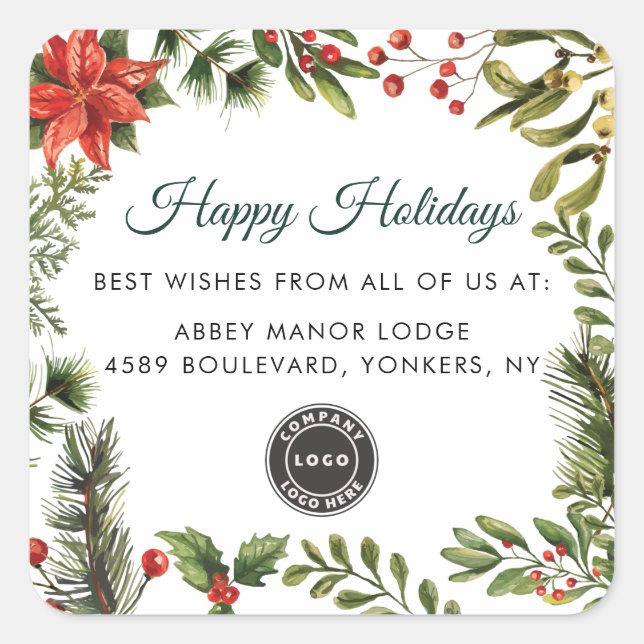 Modern Business Logo Christmas Holidays Square Sticker (Front)