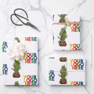 Modern Business Logo Christmas Tree Holiday Wrapping Paper Sheet