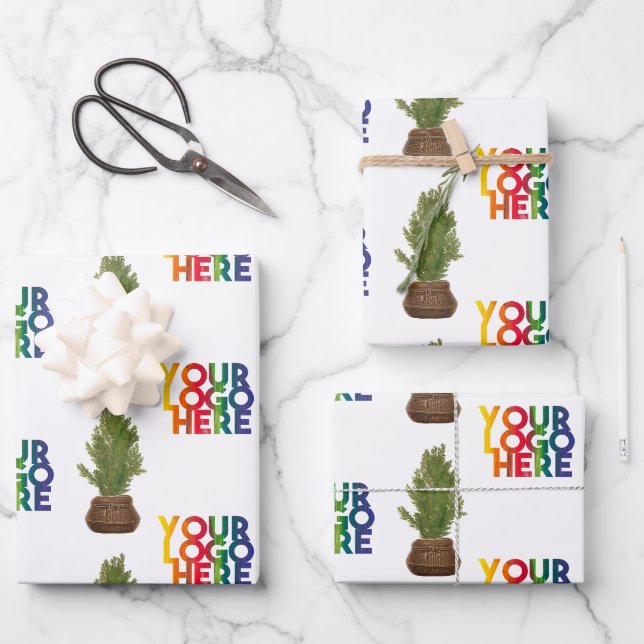 Modern Business Logo Christmas Tree Holiday Wrapping Paper Sheet (Front)