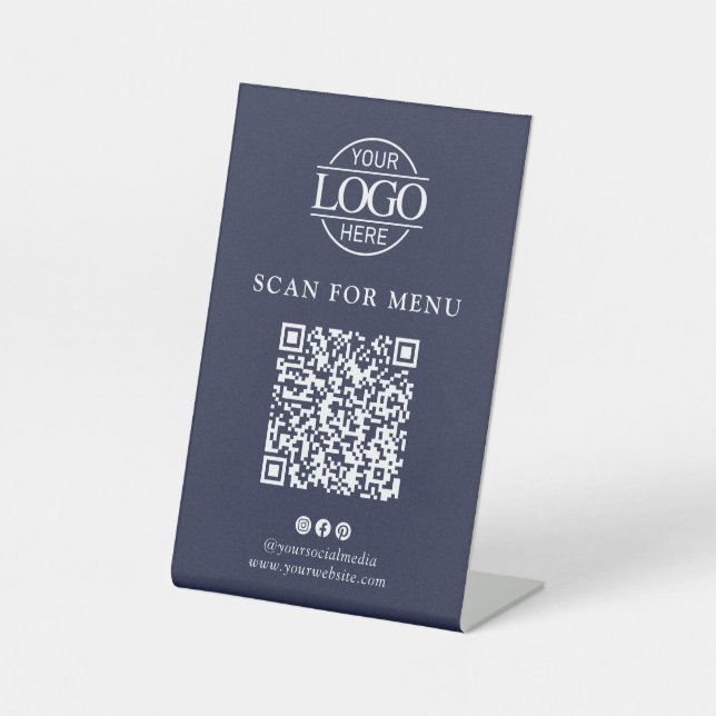 Modern Business Logo Contactles QR Code Menu Pedestal Sign (Front)
