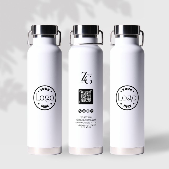 Modern Business Logo Custom QR Code Professional Water Bottle (Creator Uploaded)